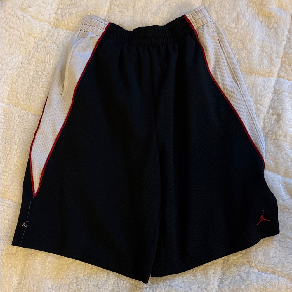 Jordan Men's Black and White Athletic Shorts with Red Accents